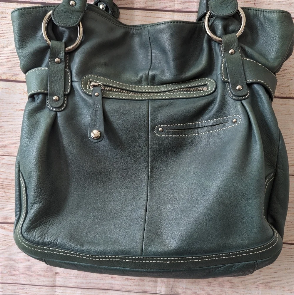 B. Makowsky Teal Slouchy Soft Pebble Leather Hobo Bag Y2K Bohemian Chunky Metal